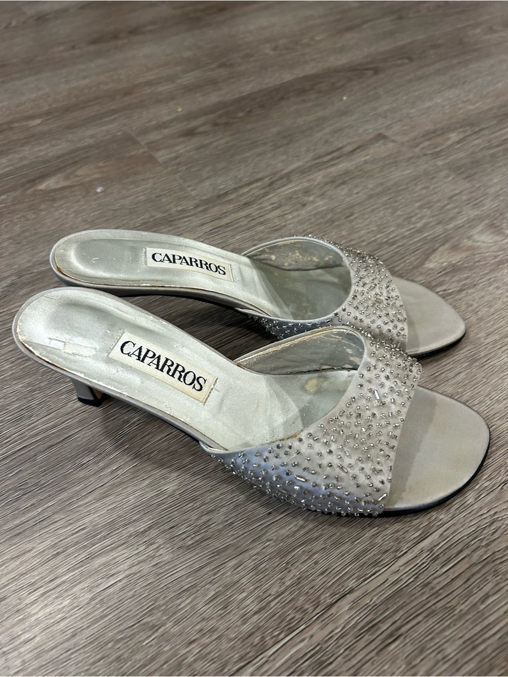 Caparros Silver Crystal Slip-On Mules
